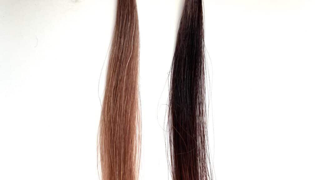 バランローズkuro（黒）クリームシャンプーの放置時間別の白髪毛束