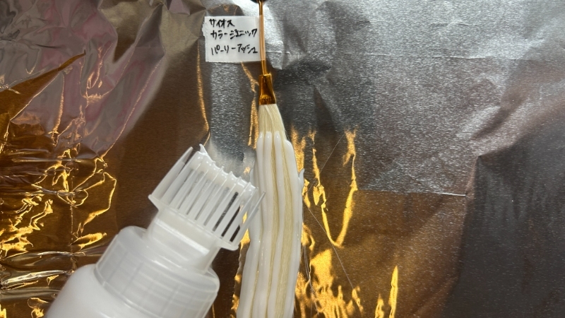 サイオスカラージェニック PA02 パーリーアッシュの染毛力検証中画像