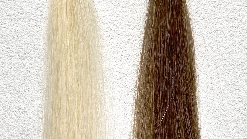 シエロデザイニングカラー ミントアッシュの毛束検証画像