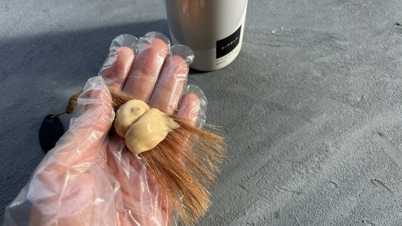 花王ブローネリライズ白髪用髪色サーバーの染毛力検証中の画像