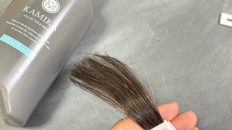 KAMIKA白髪染めカラートリートメントの染毛効果検証した毛束