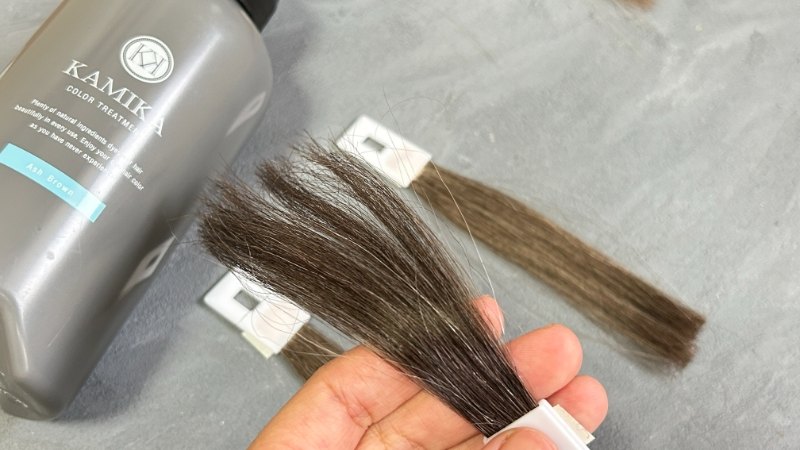 KAMIKA白髪染めカラートリートメントの染毛効果検証した毛束